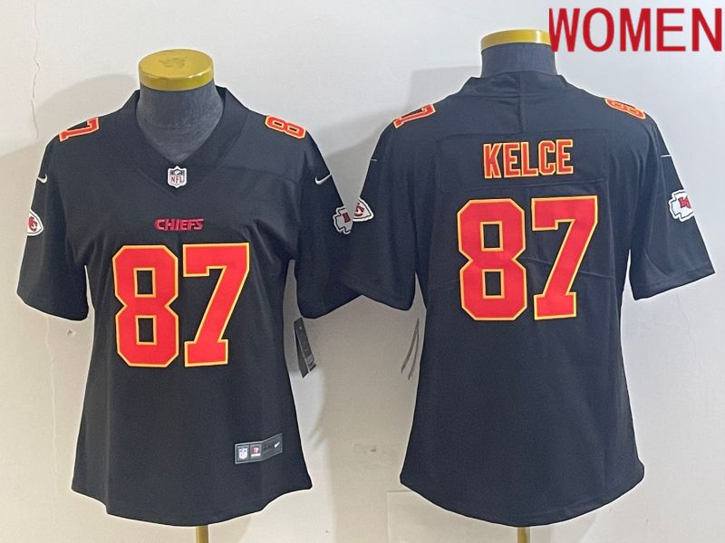 Women Kansas City Chiefs #87 Kelce Black gold 2024 Nike Vapor Limited NFL Jersey style 1